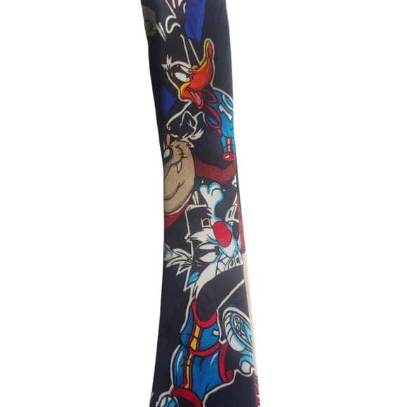 VINTAGE Looney Tunes Necktie Mens Black Taz Daffy Duck Basketball Tie Career Dad - Picture 6 of 9